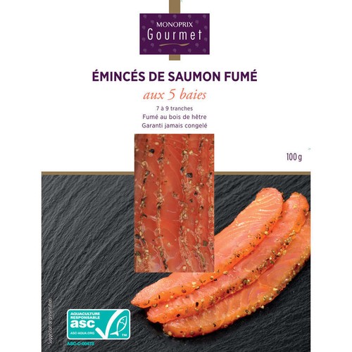 Monoprix Gourmet Émincés Saumon Fumé aux 5 Baies 100g