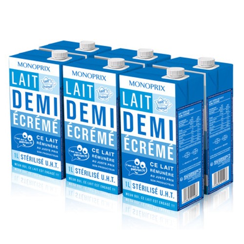 Monoprix Lait Demi-Écrémé Stérilisé 6x1L
