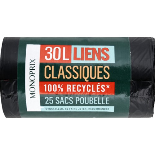 Monoprix Sacs Poubelle Liens Classiques 100 Recyclés 25x30L