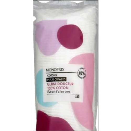 Monoprix Cotons Maxi Ovales Ultra Douceur Aloe Vera x50