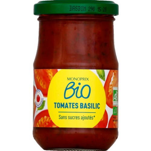 Monoprix Bio Sauce tomates basilic sans sucres ajoutés 200g