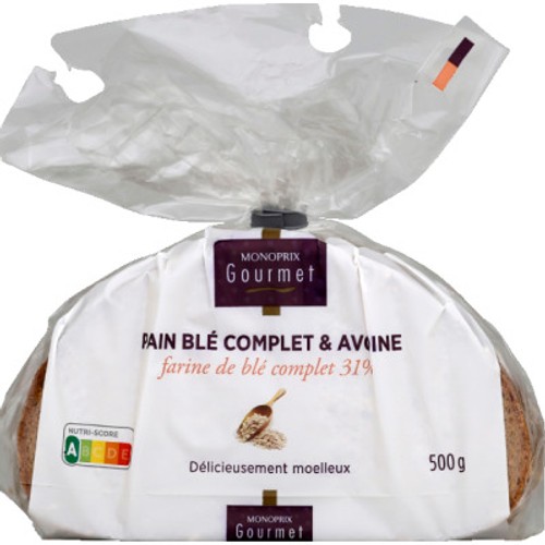 Monoprix Gourmet Pain blé complet & avoine 500g
