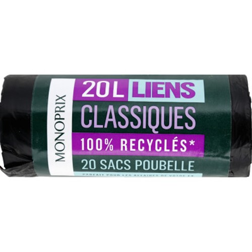 Monoprix Sacs Poubelle Recyclés Liens Classiques 20x20L