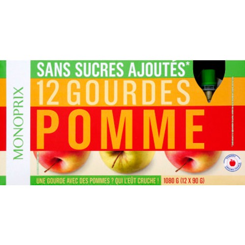 Monoprix Compote de Pomme en gourde sans sucres ajoutés 12x90g