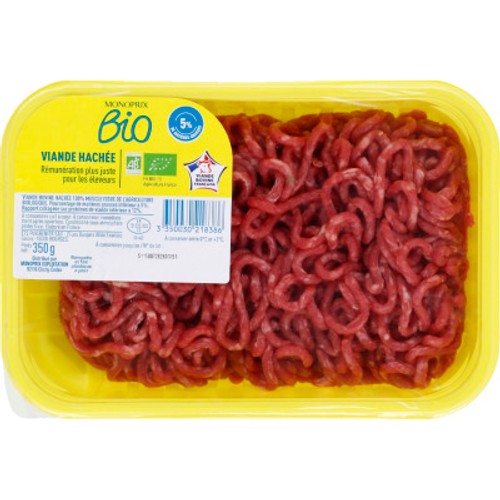 Monoprix Bio Bœuf hachée 5% 350g