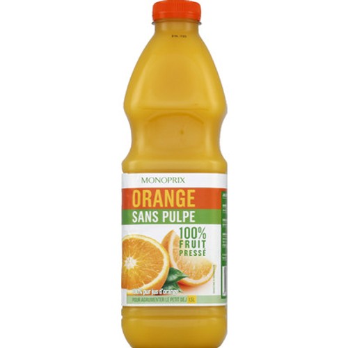 Monoprix Jus d'Orange sans pulpe 100% fruit pressé 1,5L