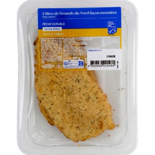 Monoprix Filet de Limande du nord Meunière 2x100g