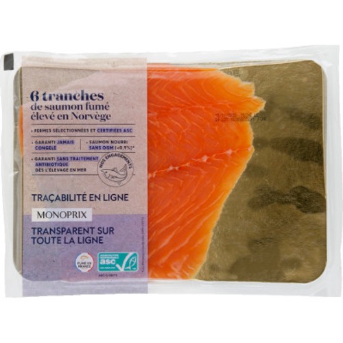 Monoprix Saumon Fumé élevé en Norvège 6 tranches 210g
