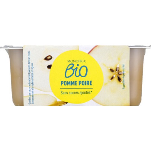 Monoprix Bio Compote pomme poire sans sucres ajoutés 4x100g