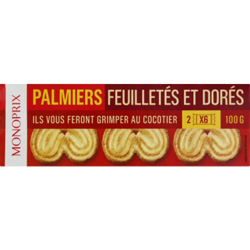 Monoprix Palmiers Feuilletés Dorés 100g