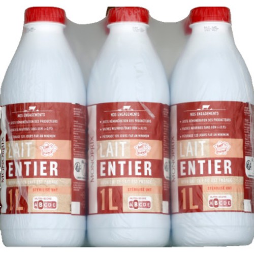 Monoprix Lait UHT entier 6x1L