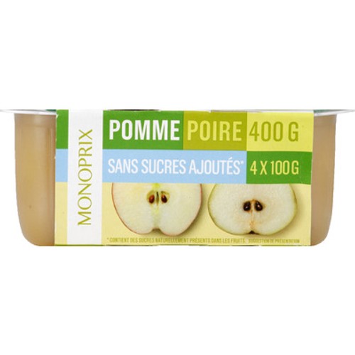 Monoprix Purée de Pomme et poire sans sucres 4x100g