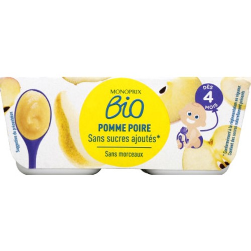 Monoprix Bio Compote Pommes poires sans sucres ajoutés Dès 4 mois 4x100g