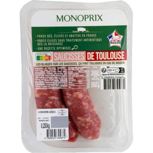Monoprix Saucisses de Toulouse Filière 2x250g