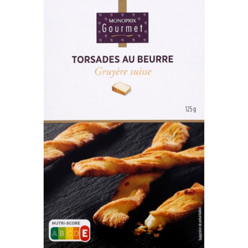 Monoprix Gourmet Torsades au beurre au gruyère 125g