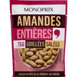 Monoprix Amandes entières grillées et salées 75g