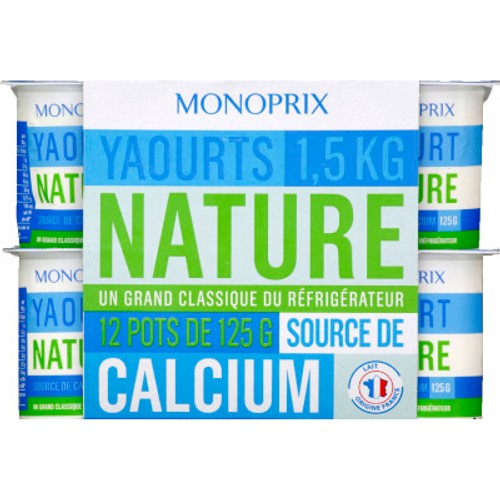 Monoprix Yaourt nature riche en calcium 12x125g