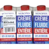 Monoprix Crème fluide entière 30% Mg 3x20cl
