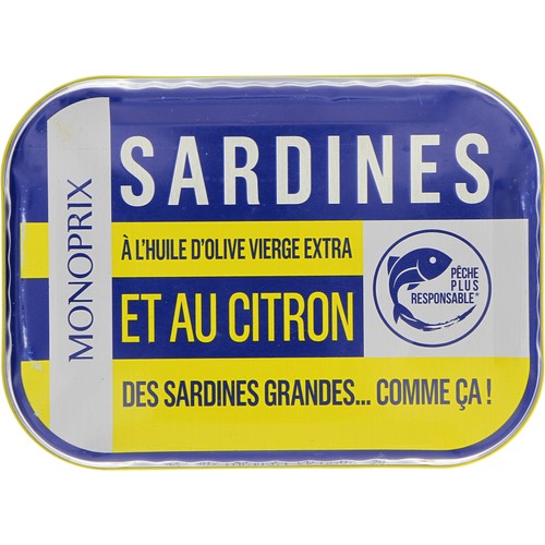 Monoprix Sardines à l'Huile d'Olive Vierge Extra et Au Citron 87g