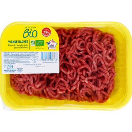 Monoprix Bio Steak haché 15% Barquette de 350g