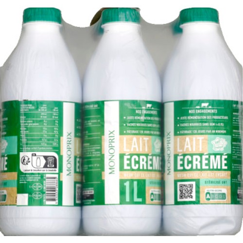 Monoprix Lait UHT écrémé 6x1L