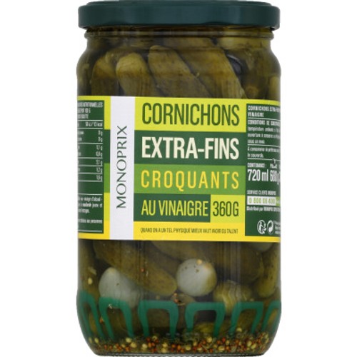Monoprix Cornichons extra-fins croquants au vinaigre 360g