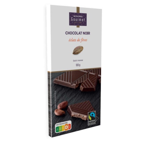 Monoprix Gourmet Chocolat Noir Aux Éclats De Fèves, Goût Intense 100g