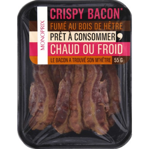 Monoprix Crispy bacon fumé au bois de hêtre 55g