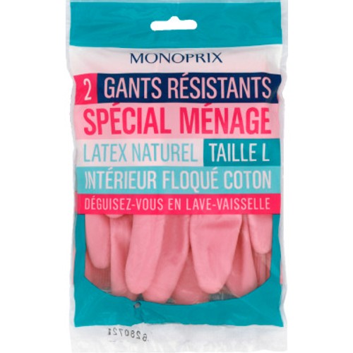 Monoprix Gants Résistants Spécial Ménage, Latex Naturel, Taille L x2