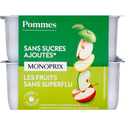 Monoprix Compote Pomme sans sucres ajoutés 8x100g