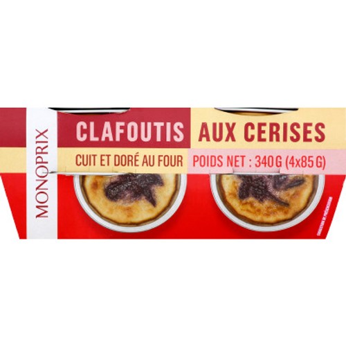 Monoprix Clafoutis Aux Cerises Cuit Et Doré au Four 4x85g