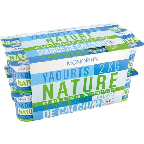 Monoprix Yaourt Nature riche en calcium 16x125g