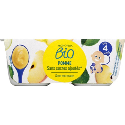 Monoprix Bio Compote Pommes sans sucres ajoutés dès 4 mois 4x100g