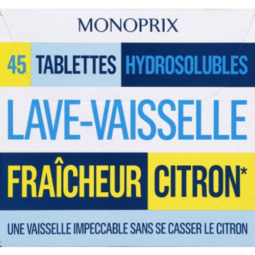 Monoprix Tablettes Hydrosolubles Lave-Vaisselle Fraîcheur Citron x45