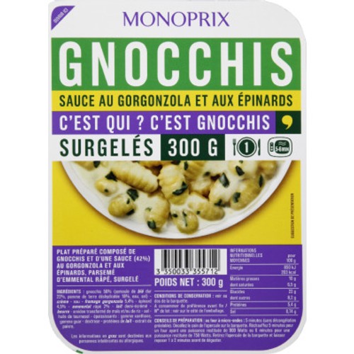 Monoprix Gnocchis à la Sauce Gorgonzola et aux Épinards 300g