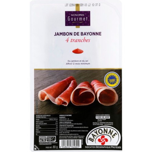 Monoprix Gourmet Jambon De Bayonne Affiné 12 Mois Minimum 80g