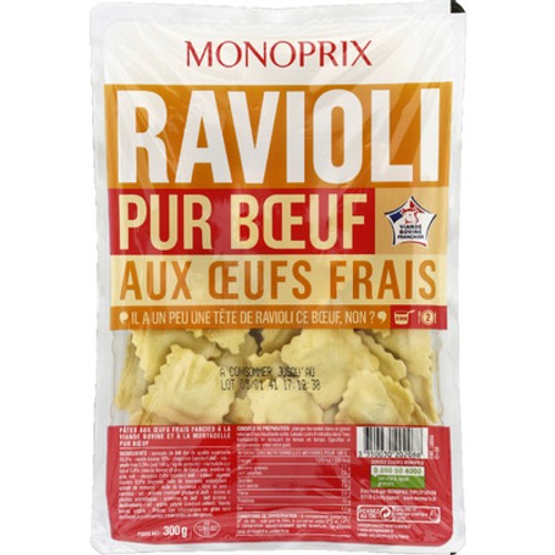 Monoprix Ravioli pur bœuf aux œufs frais 300g