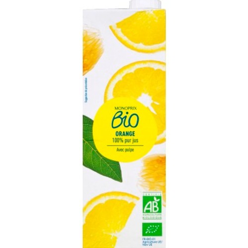Monoprix Bio Pur Jus d'Orange avec Pulpe 1L