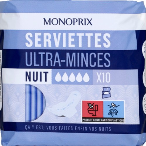 Monoprix Serviettes Ultra-minces Nuit x10