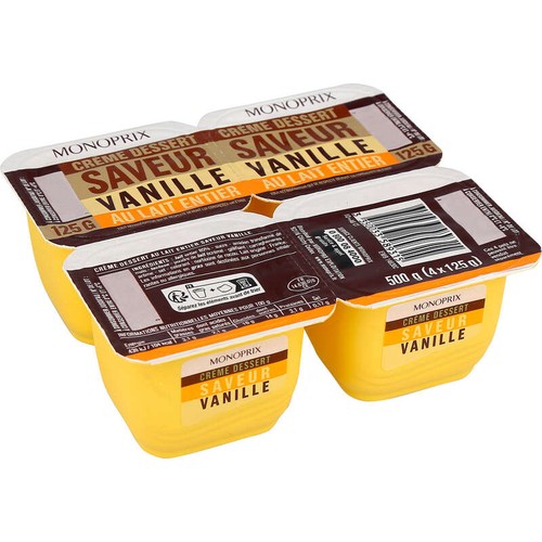 Monoprix Crème Dessert Saveur Vanille 4x125g