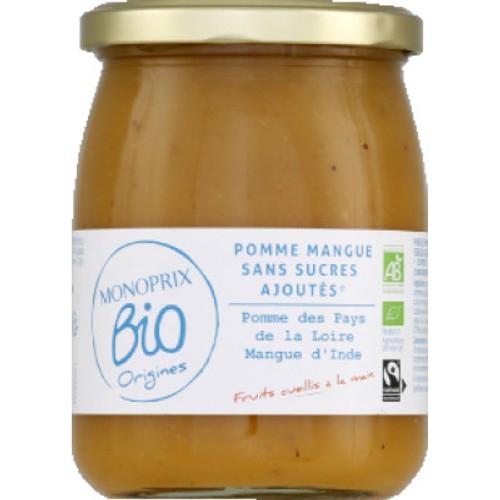 Monoprix Bio Origines Purée De Pomme Mangue, Sans Sucres Ajoutés 560g