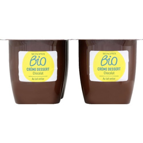 Monoprix Bio Crème Dessert Au Lait Entier Goût Chocolat 4x95g