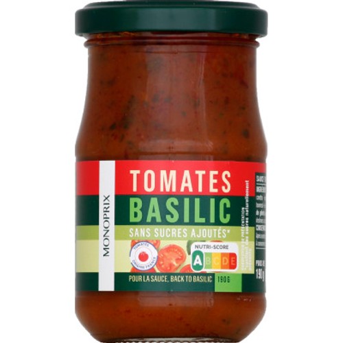 Monoprix Sauce tomate basilic sans sucres ajoutés 190g