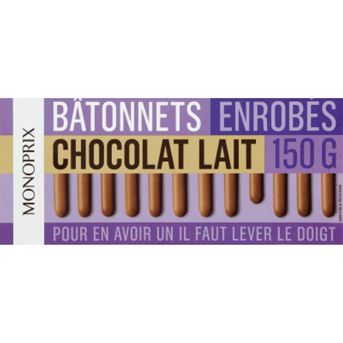 Monoprix Biscuits Bâtonnets Enrobés Chocolat au Lait 150g