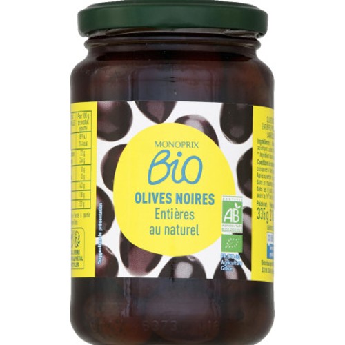 Monoprix Bio Olives noires entières au naturel 210g