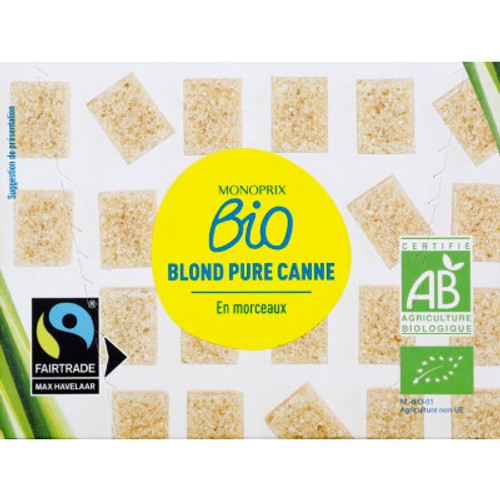 Monoprix Bio Sucre blond pure canne en morceaux le paquet de 500g