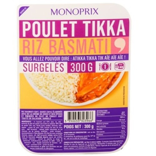 Monoprix Poulet tikka accompagné de riz basmati 300g