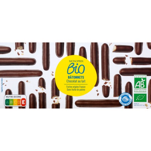 Monoprix Bio Bâtonnets Enrobés De Chocolat Au Lait 125g