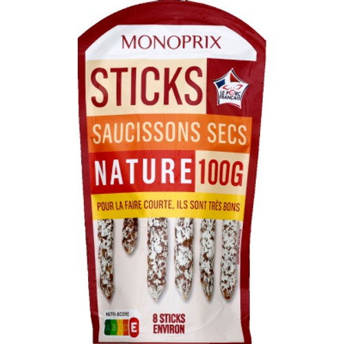 Monoprix Sticks Saucissons Sec Pur Porc Nature 100g