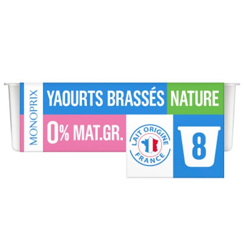 Monoprix Yaourt Brassé Nature 0% Mg 8x125g